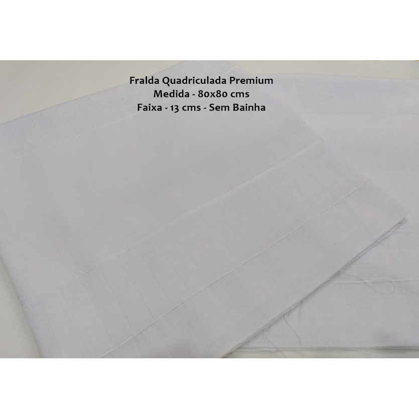 Fralda Quadriculada Premium s/ Bainha c/ Faixa  - Cor Branca - Valletex