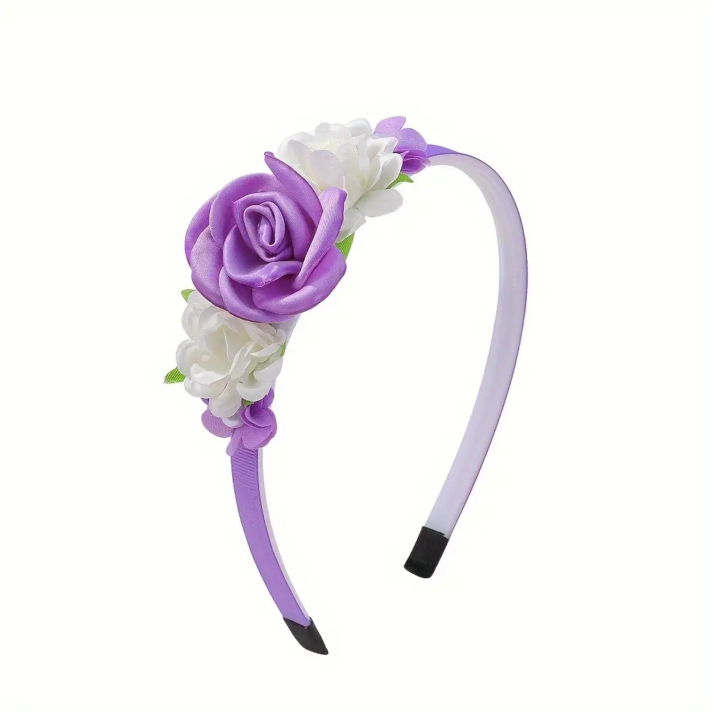 Faixa de Cabeça Floral ROXA E BRANCA Encantadora para Meninas - Estilo Princesa Elegante, Acessório de Cabelo