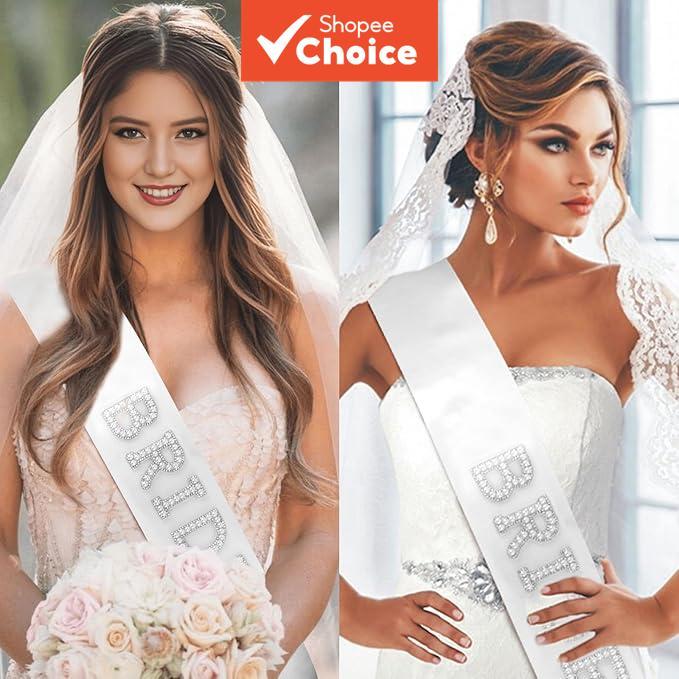 Faixa branca elegante NOIVA de cetim com pérolas e letras de strass – acessório premium para chá de panela e despedida