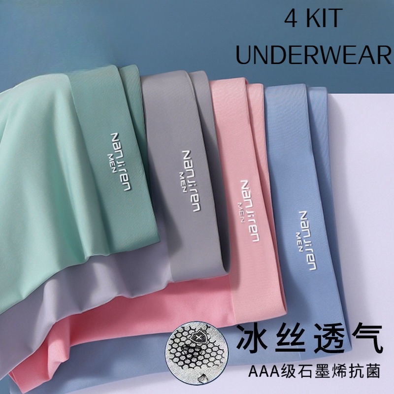 [MAOINGMEN] Kit 4 Cueca Boxer Masculino roupa íntima masculina Ice Silk Ultra-Thin Antibacterial Graphene Boxer Homen