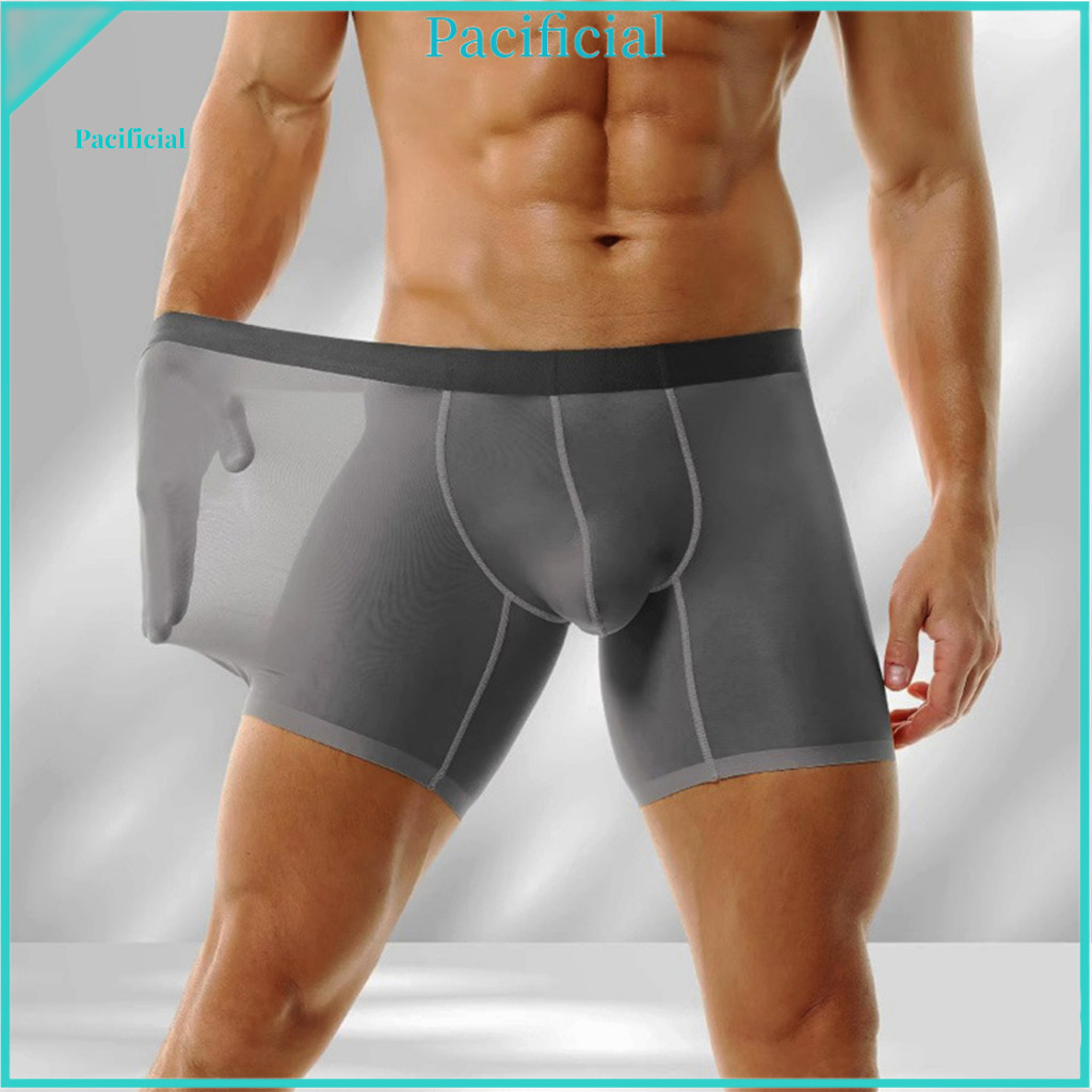 Elastic Boxer Briefs Basic Men Underwear Men's Breathable Ultra-thin Seamless Mid-waist U-convex Design Patchwork Color