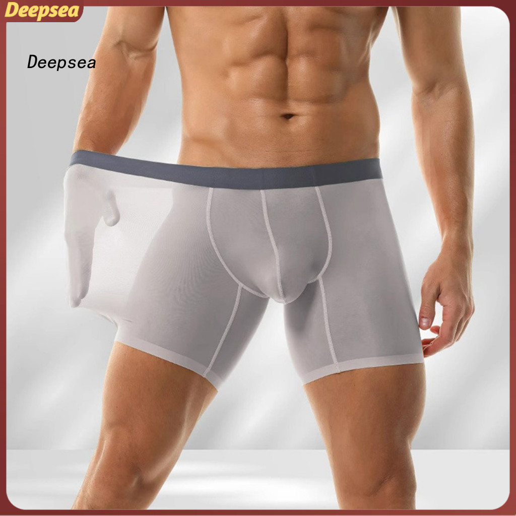 Men's Breathable Ultra-thin Seamless Boxer Briefs Elastic Mid-waist Underwear with U-convex Design Patchwork Color Comfo