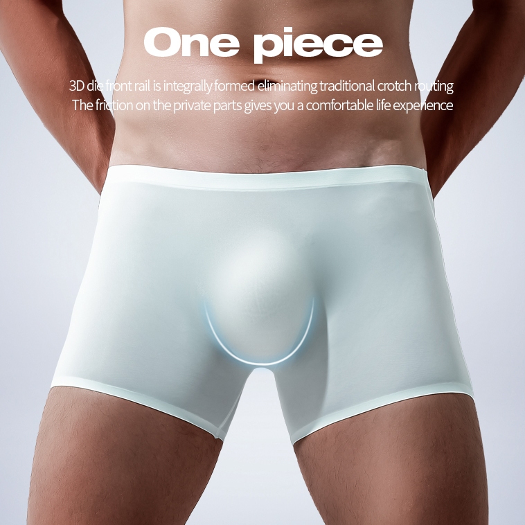 Roupa íntima masculina Seda de gelo 3D Boxer de fundo moldado Crotch Boxer de fundo moldado sem costura Ultra-Thin Boxer Summer Breathable