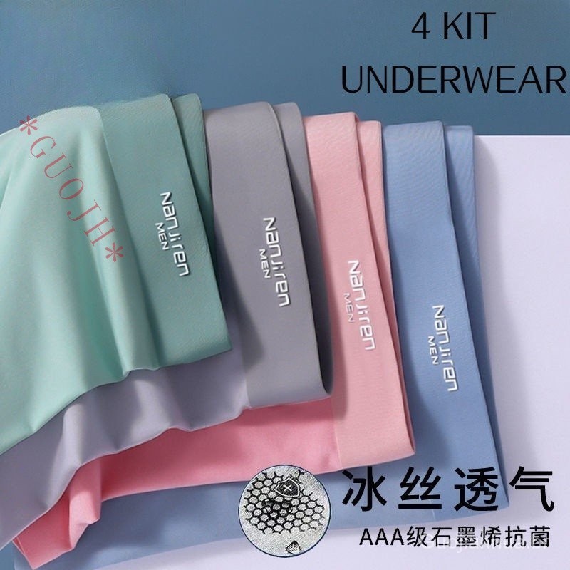 Kit 4 Cueca Boxer Masculino/ roupa íntima masculina /Ice Silk Ultra-Thin Breathable Antibacterial Graphene Boxer Summer