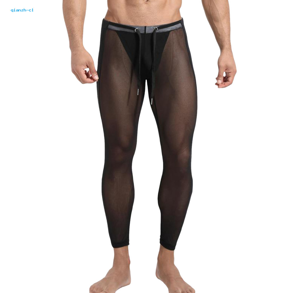 Men Cycling Pants Ultra-thin Breathable Sport Mesh for Women Elastic Drawstring Waist See-through Skinny Fitness Sweatpa