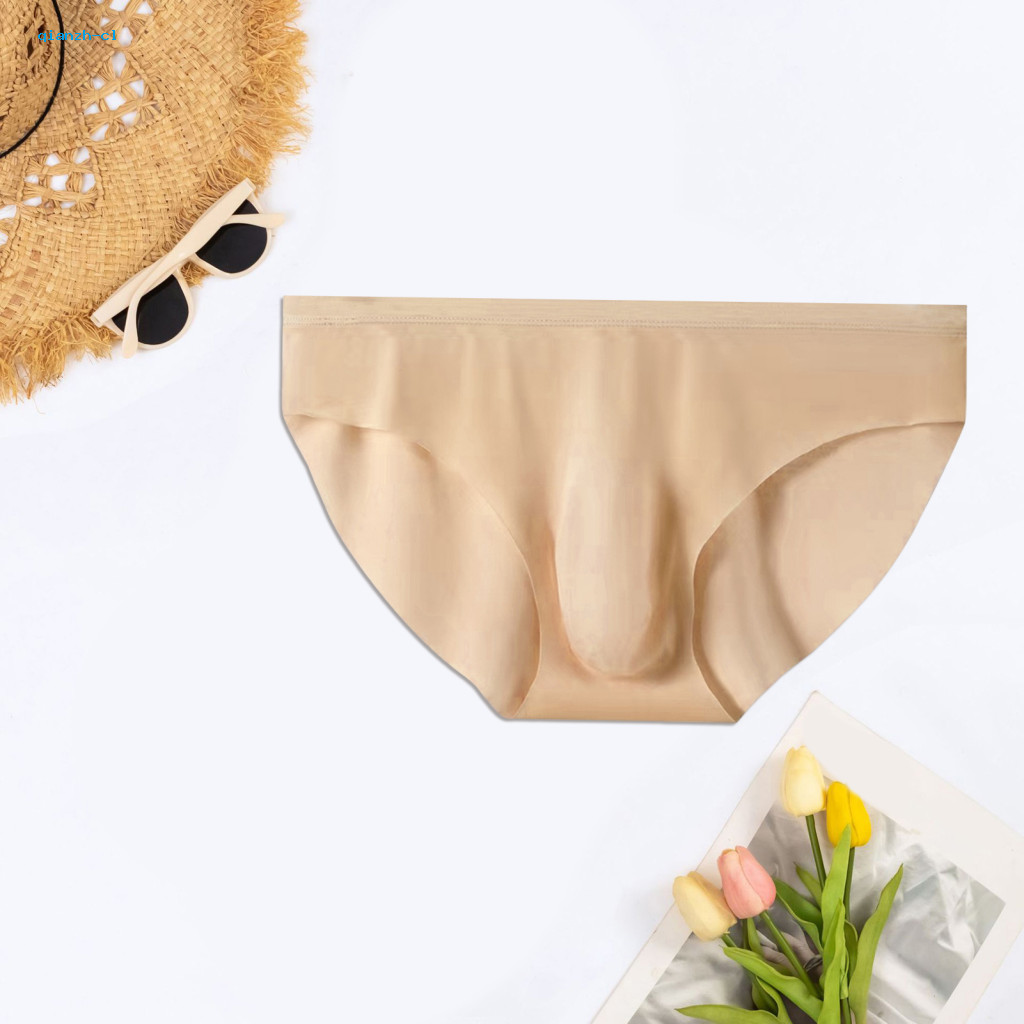 Men 3d Punch Integrated Briefs Crotch Design Underwear Men's Seamless Ice Silk Low-rise Ultra-thin Quick-dry U-convex Br