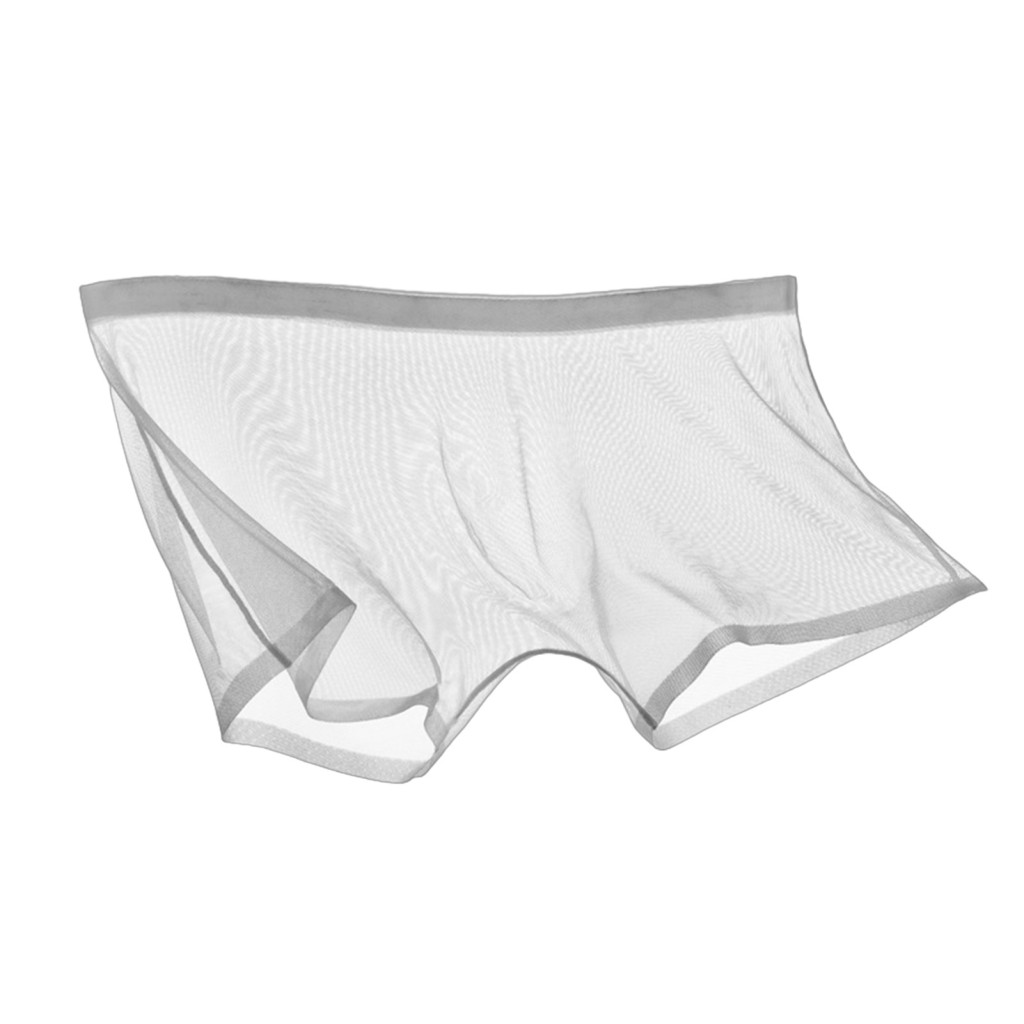 Breathable Boxer Briefs Men Underwear Mid-rise Ultra-thin Mesh Shorts Lightweight Soft Solid Color Perfect for Hot Weath