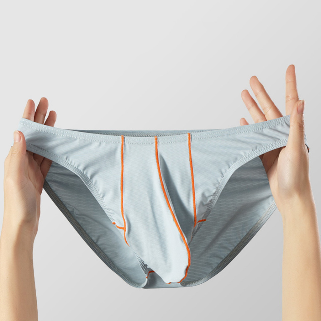 Elastic Men Underwear Soft Briefs Men's Ice Silk Ultra-thin Low-rise Comfortable Summer Solid Color 3d Elephant Nose Des