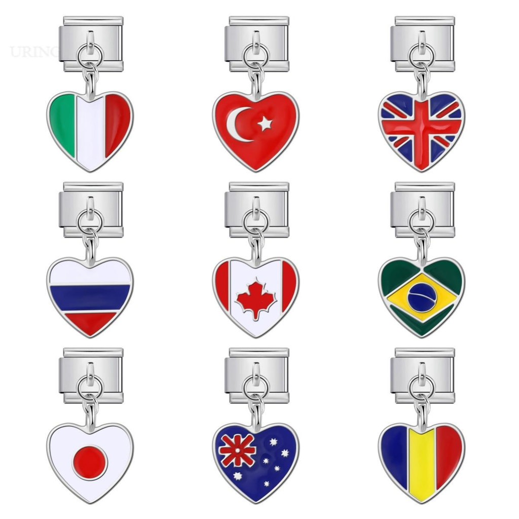 Amor bandeira pingente módulo italiano DIY costura elástica pulseira de aço titânio