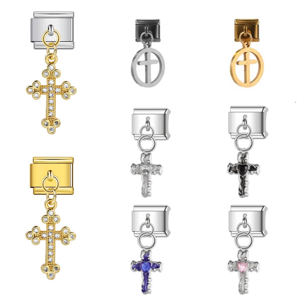 Cruz pingente gancho estilo módulo italiano pulseira DIY costura elástica pulseira