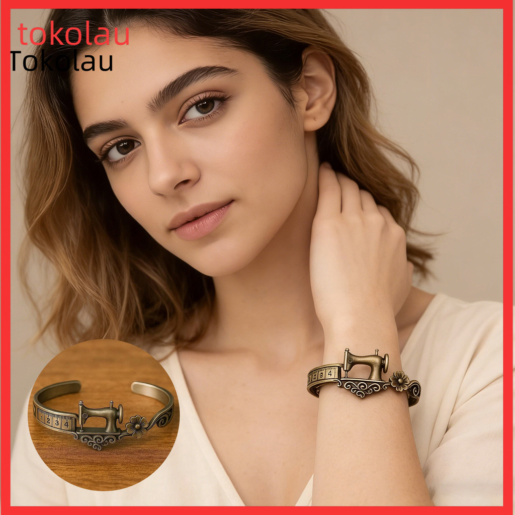 Pulseira Para Máquina De Costura Joias Vintage De Punho Aberto Ajustável Anel Design De Alfaiataria Atemp
