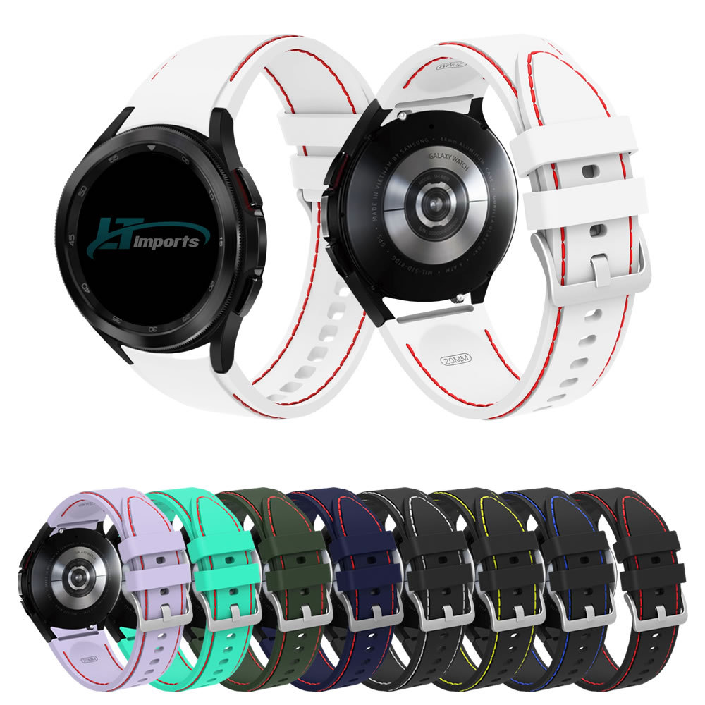 Pulseira Silicone com Costura LTIMPORTS para Samsung Galaxy Watch 7/6/5/4/FE - Fecho Fivela em Aço Prata