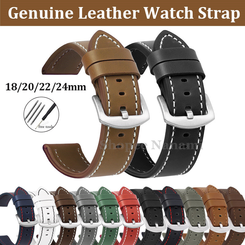 Pulseira De Relógio De Couro Genuíno Universal 18mm 20mm 22mm 24mm Retro Macio De Vaca Costura Masculino Feminino Raplac