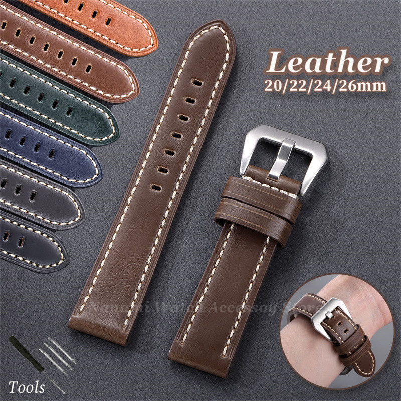 Pulseira De Relógio De Couro De Vaca Vintage 20mm 22mm 24mm 26mm Universal Macio Artesanal Costura Masculina Feminina Ac