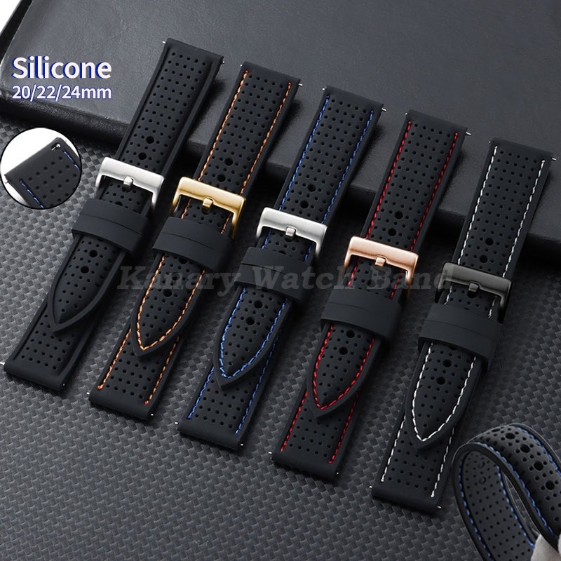 Pulseira De Relógio De Silicone Respirável Tropical De 20 Mm 22 24 Liberação Rápida Com Costura De Borracha À Prova D'ág