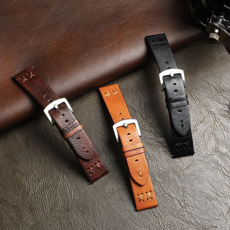 [Alça] estilo retrô duplo X costura Design pulseira de relógio macia adequada para fivela de pino tamanho 20/22MM pulsei