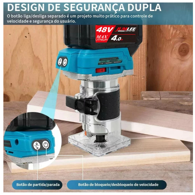 Tupia Laminadora Manual 48v 2 Baterias Portátil Recarregável Motor Brushless Com Acessorios JUMLEE