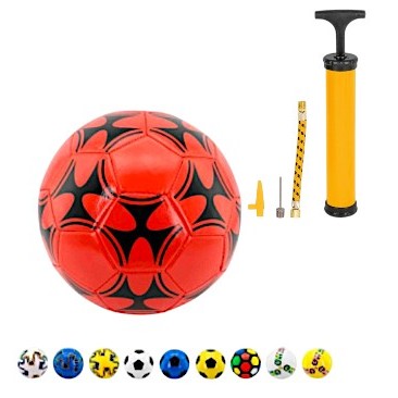 Kit Bola de Futebol e Bomba de Ar Manual Portátil Para Enche Bola Tamanho Oficial 5 Couro Sintético