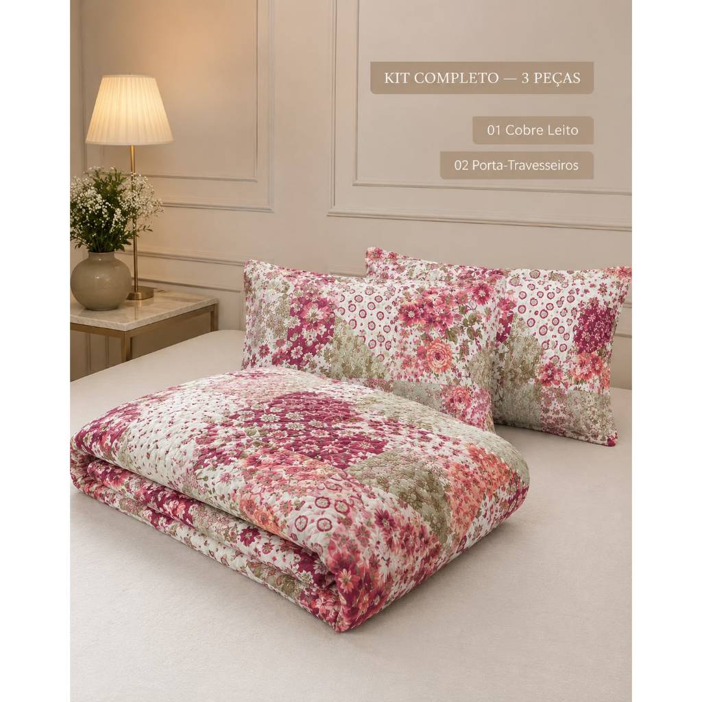 Cobre Leito Matelado 3 Peças Casal Padrão Size Box Estampado Floral Matelado Ultrassonico