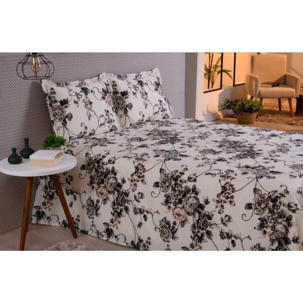 Colcha de Piquet floral estampada vários tamanhos de casal para cama box/ envio imediato