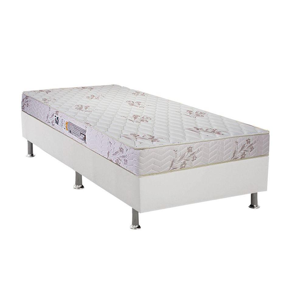 Cama Box Solteiro: Colchão Espuma Luckspuma D33 Supreme Floral + Base CRC Corano White(88x188)