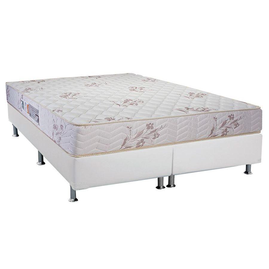 Cama Box Queen: Colchão Espuma Luckspuma D45 Gran Luck Floral Pró Saúde + Base CRC Corano White(158x198)