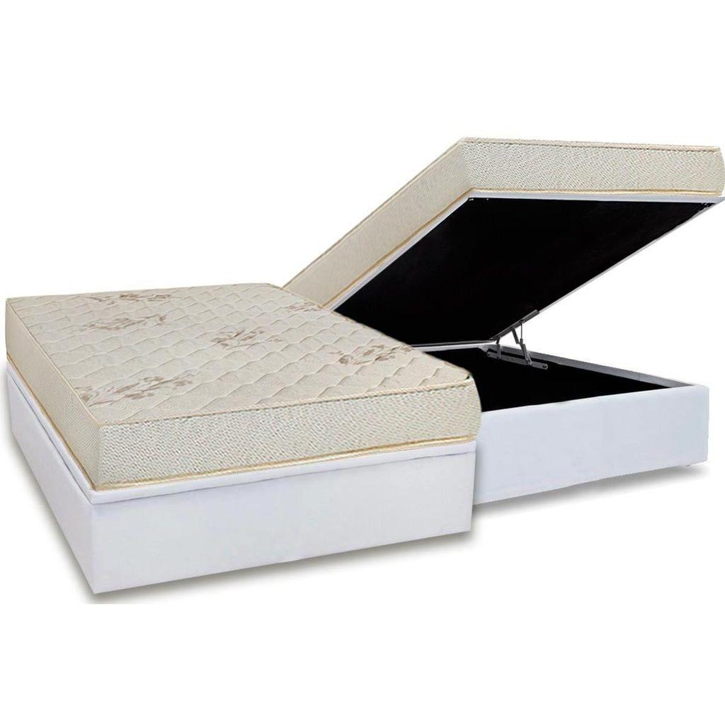 Conjunto Box Baú Casal: Colchão Espuma Luckspuma D33 Supreme Floral Pró Saúde Duplo + Base CRC Courano White(138x188)