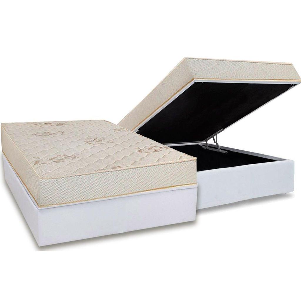Conjunto Box Baú Casal: Colchão Espuma Luckspuma D45 Gran Luck Floral Pró Saúde + Base CRC Courano White (138x188)
