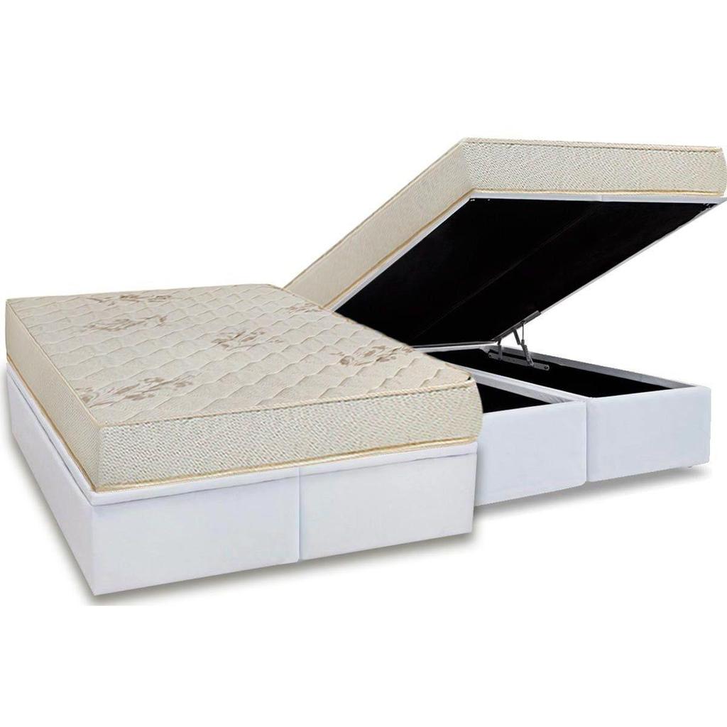 Conjunto Box Baú Queen: Colchão Espuma Luckspuma D33 Supreme Floral Pró Saúde Duplo + Base CRC Courano White(158x198)