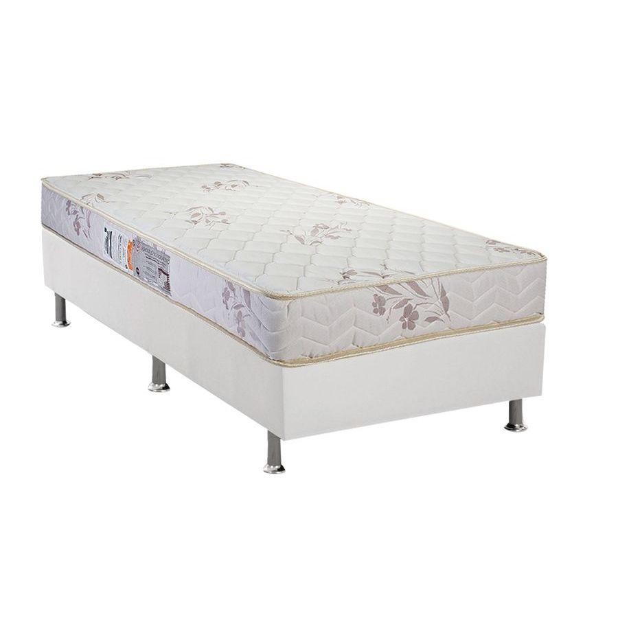 Cama Box Solteiro: Colchão Espuma Luckspuma D45 Gran Luck Floral Pró Saúde + Base CRC Courano White(88x188)