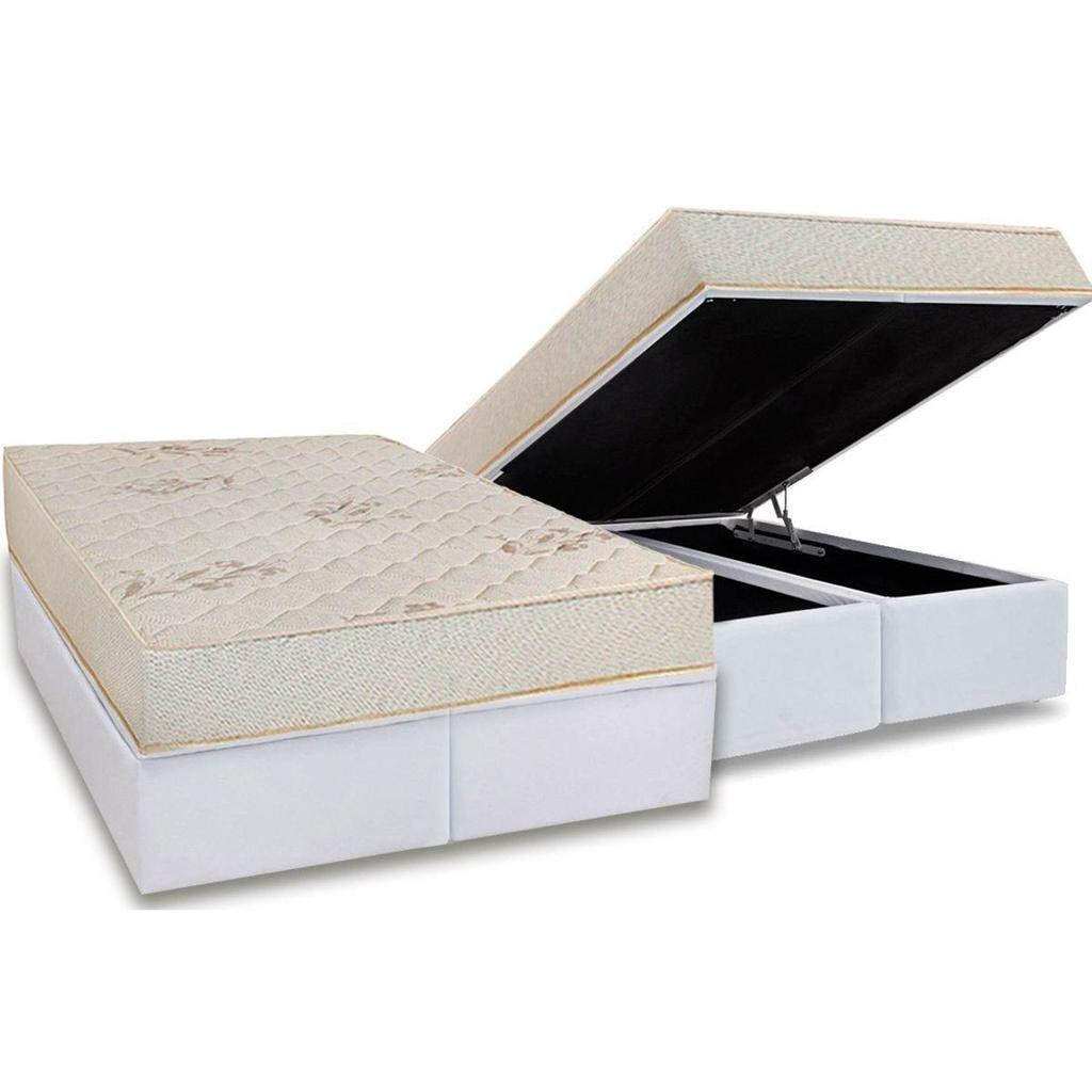 Conjunto Box Baú Queen: Colchão Espuma Luckspuma D45 Gran Luck Floral Pró Saúde + Base CRC Courano White (158x198)