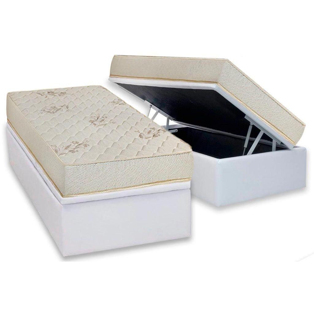 Conjunto Box Baú Solteiro: Colchão Espuma Luckspuma D33 Supreme Floral Pró Saúde Duplo + Base CRC Courano White (88x188)