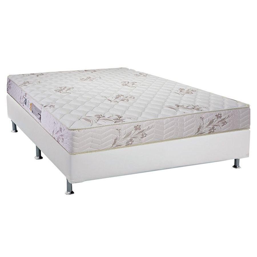 Conjunto Box Casal: Colchão Espuma Luckspuma D45 Gran Luck Floral Pró Saúde + Base CRC Courano White(138x188)