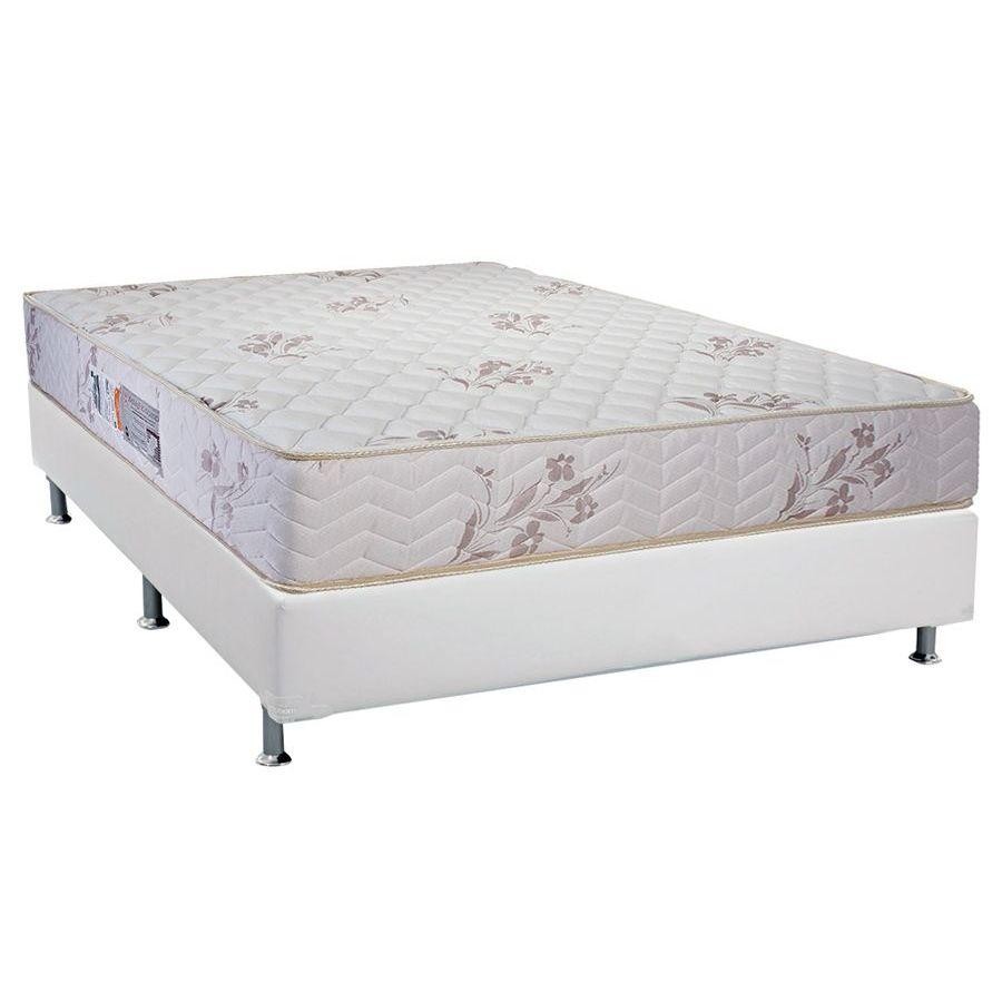 Conjunto Box Casal: Colchão Espuma Luckspuma D45 Gran Luck Floral Pró Saúde + Base CRC Courano White(138x188)