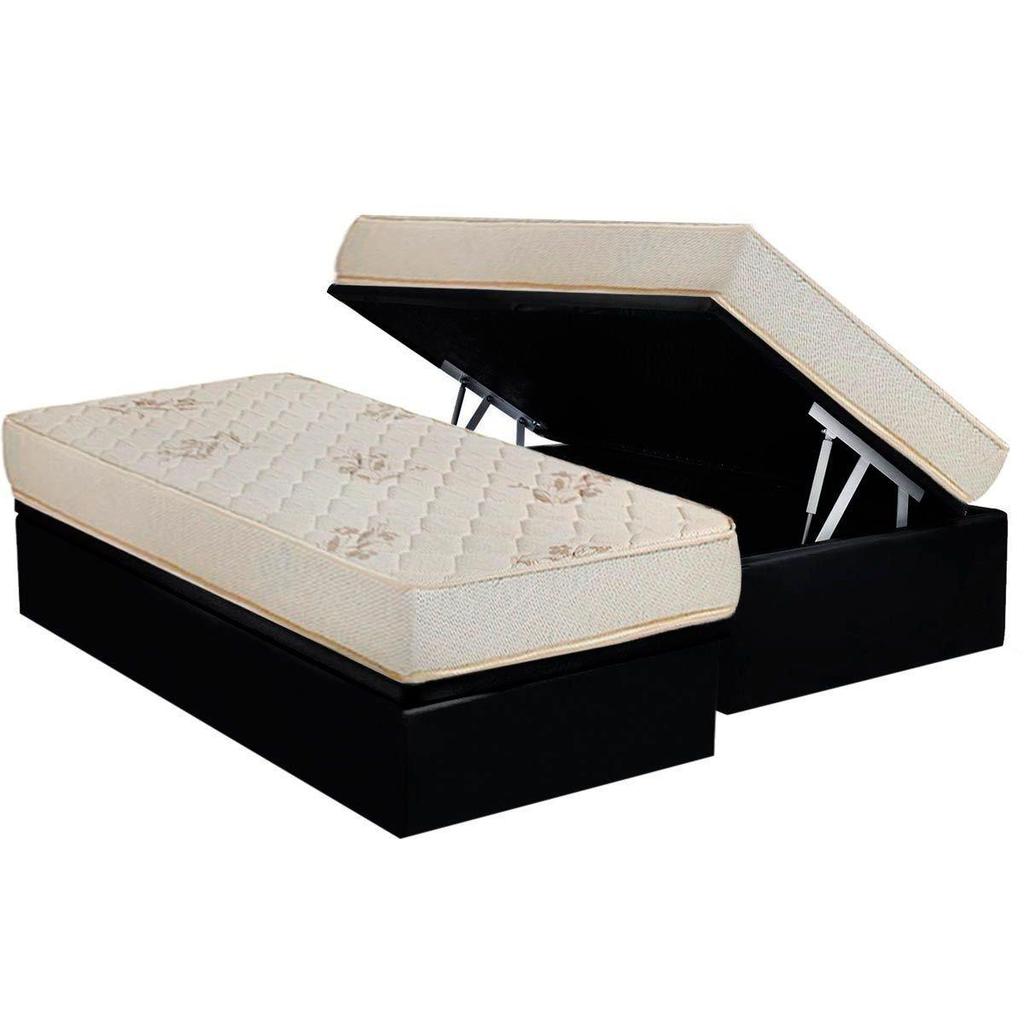 Conjunto Box Baú Solteiro: Colchão Espuma Luckspuma D33 Supreme Floral + Base CRC Suede Black (88x188)