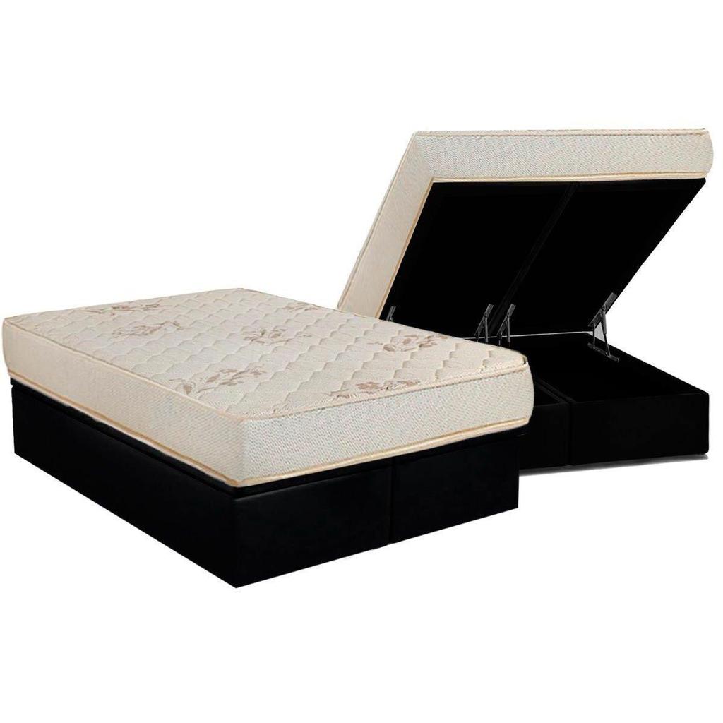 Conjunto Box Baú Queen: Colchão Espuma Luckspuma D33 Supreme Floral + Base CRC Suede Black(158x198)