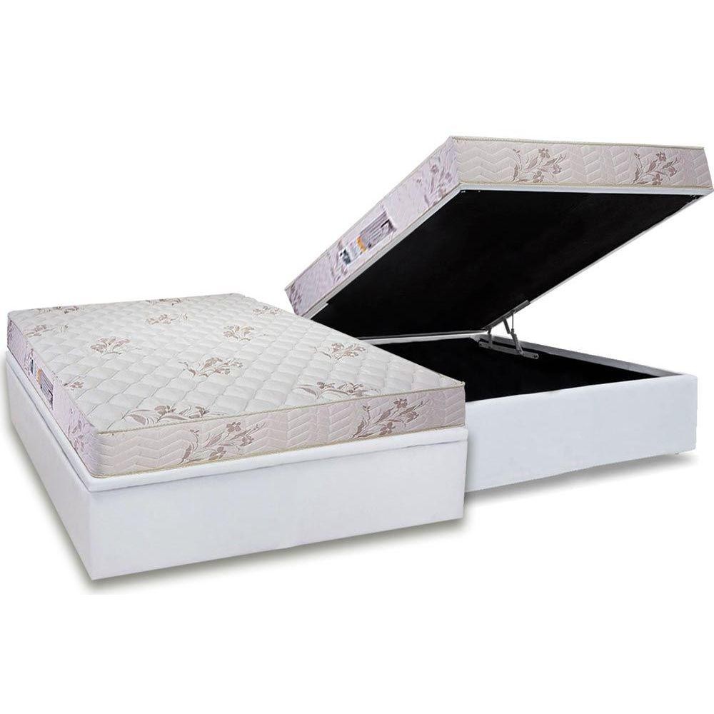 Conjunto Box Baú Casal: Colchão Espuma Luckspuma D33 Supreme Floral Pró Saúde Duplo + Base CRC Courano White(138x188)