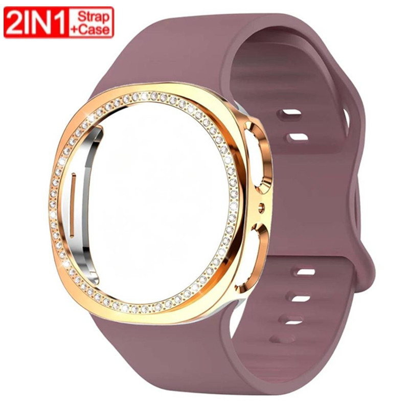 Capa De Diamante 2 Em 1 + Pulseira De Silicone Para Samsung Galaxy Watch 9 8 44mm 40mm Protetora Soft Band