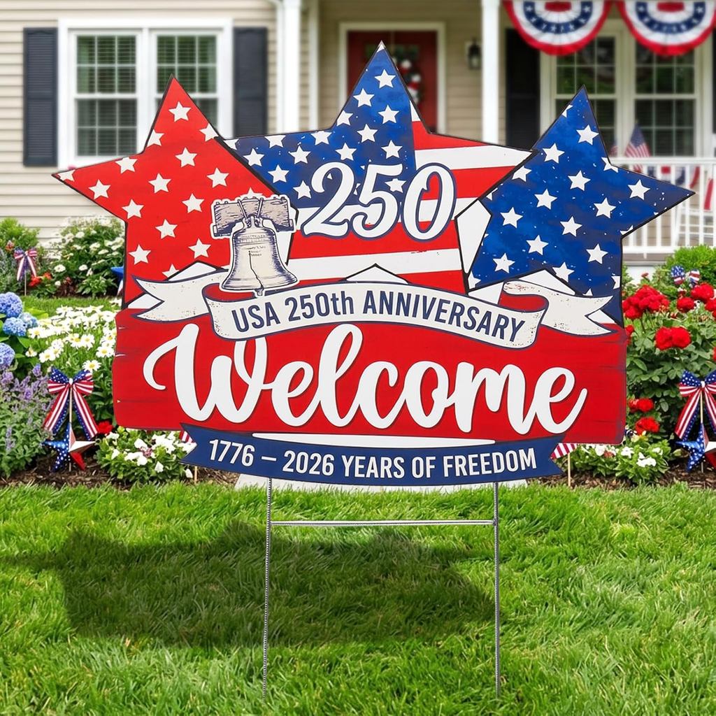 American 250th Anniversary Decorations 1776-2026 USA 250 Years Birthday Yard Signs with Stakes Patriotic 4th of July Fre