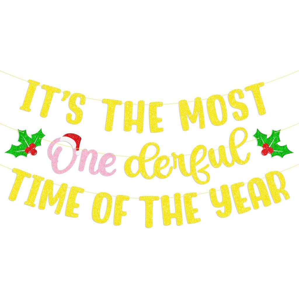 It's the Most Onederful Time of the Year Christmas First Birthday Banner for Girl's Christmas 1st Birthday Decoration