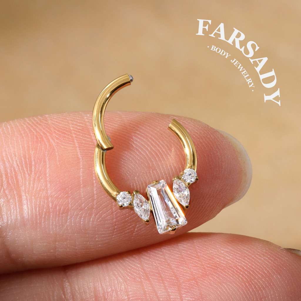 Crystal Obelisk-F136 Titanium Articulado Clicker Hoop/Serve Para 16G Septo Anel Helix Conch Cartilagem Brinco/Piercing M