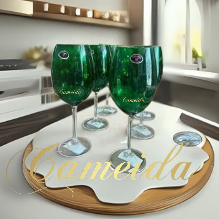 Jogo de  6 Taças de Vinho de Cristal Titanium Bohemia 580ML -Verde