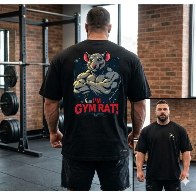 [Premium Algodão Puro]CA Camiseta Oversized Gym Rat Rato De Academia Para Treino Estampa Costas Streetwear