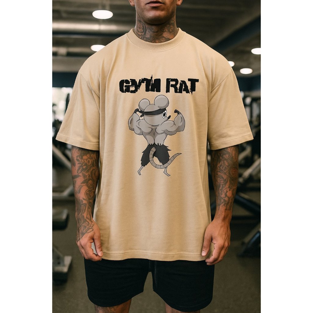 Camiseta Oversized Masculina Gym Rat Rato Maromba Academia Streetwear 100% Algodão Premium