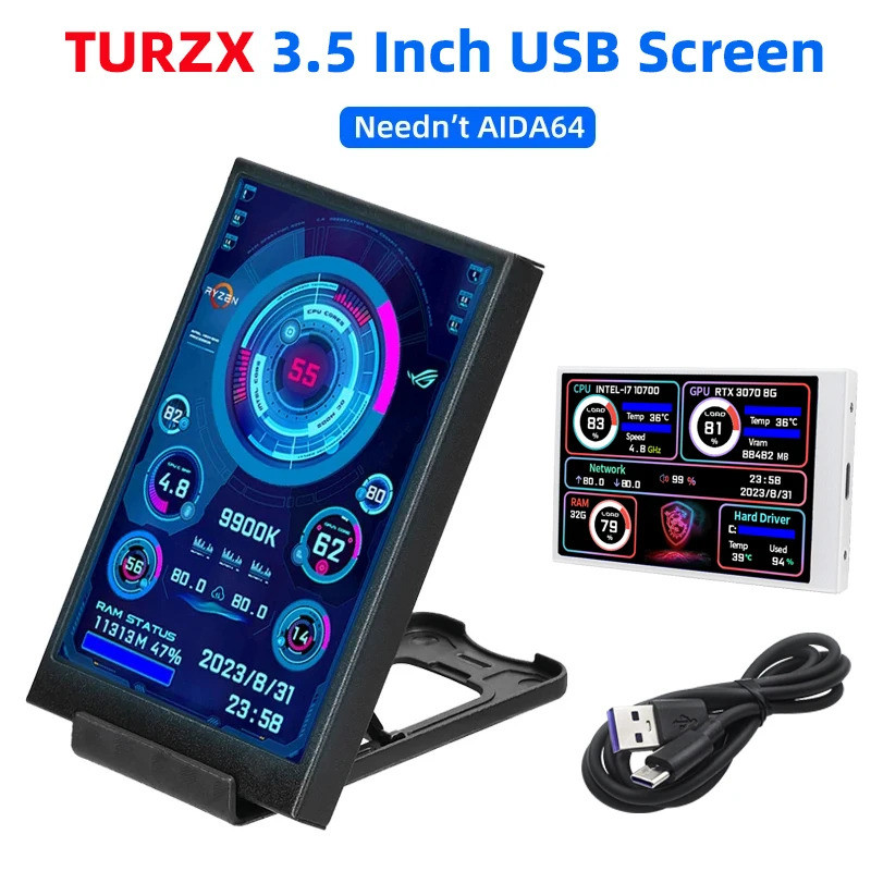 3.5 Inch IPS Type C Secondary Screen for Computer CPU GPU RAM HDD Display 320*480 USB LCD Monitor Freely AIDA64 Windows
