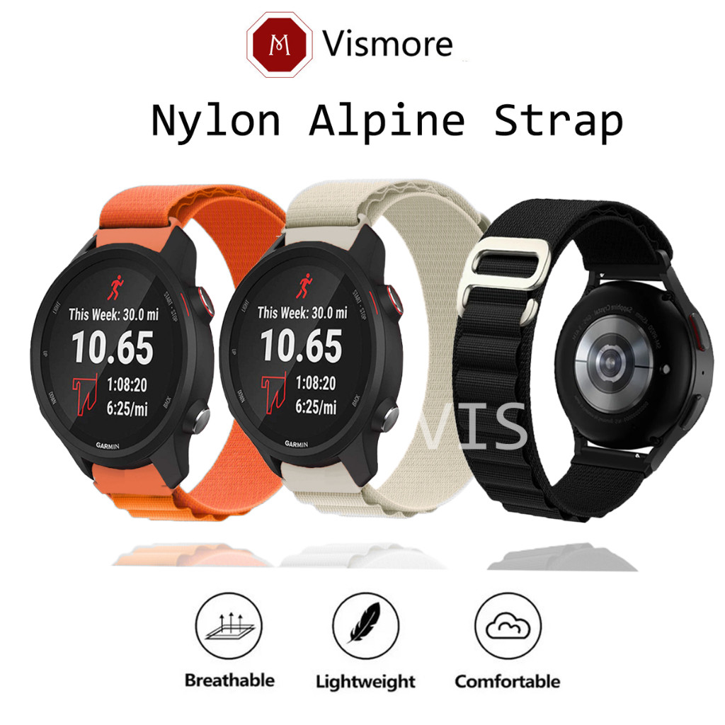Pulseira Alpina De Nylon De 20mm 22mm Para Garmin Forerunner 265 255 245 70/170 245M 645 645M 55 158 165 Música 970 570