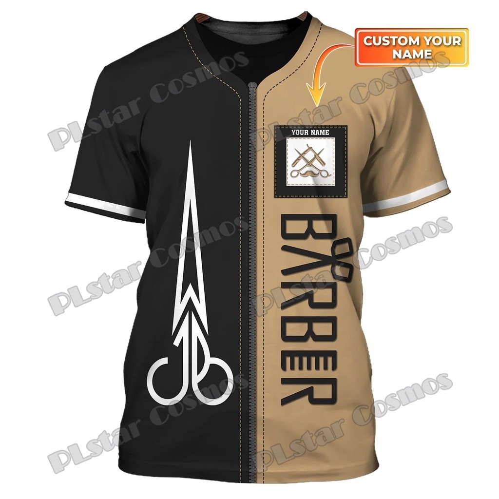 [Personalização gratuita] 2025 Design mais recente Corte de cabelo e barbear Barbeiro Camiseta masculina com impressão 3