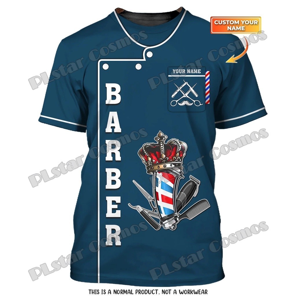 [Personalização gratuita] 2025 Design mais recente corte de cabelo e barbear barbearia camiseta barbeiro impressão 3D ca