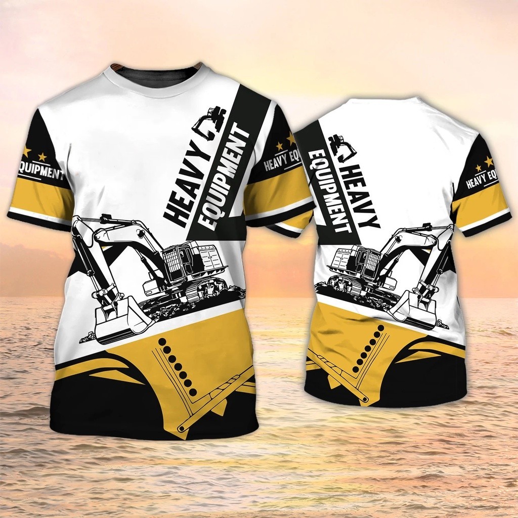 [Personalização gratuita] Verão mais recente Design dourado clássico tendência escavadeira camiseta operador de equipame
