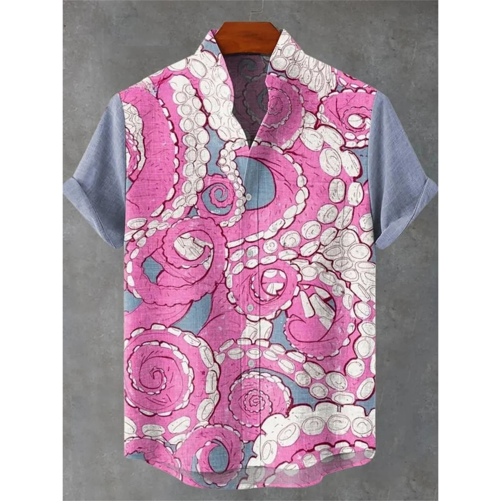 Harajuku Flor Padrão Camisa Masculina Mais Recente Moda 3D Impresso Rua Hip Hop Manga Curta Irregular Roupa OCWG